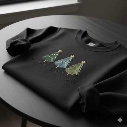 Merry and Bright Embroidered Shirt, Christmas Tree Embroidery Tee, Festive Holiday Top, Christian Xmas Shirt, Joyful Gift for Her