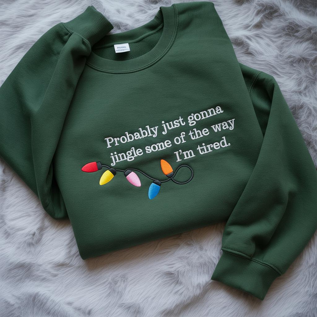 Embroidered Probably Just Gonna Jingle Some Of The Way I'm Tired Christmas Sweatshirt, Funny Holiday Shirt, Christmas Jingle Shirt