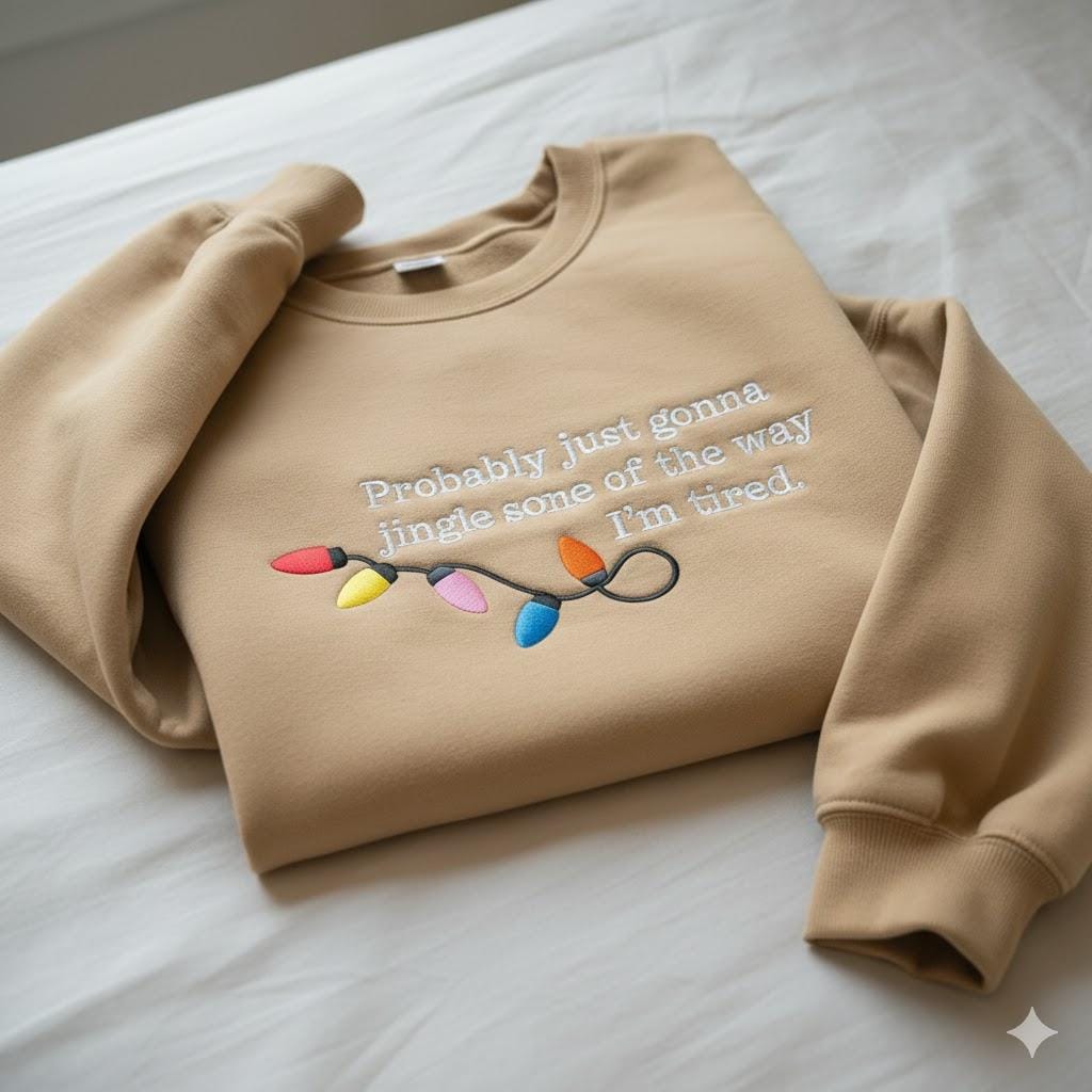 Embroidered Probably Just Gonna Jingle Some Of The Way I'm Tired Christmas Sweatshirt, Funny Holiday Shirt, Christmas Jingle Shirt