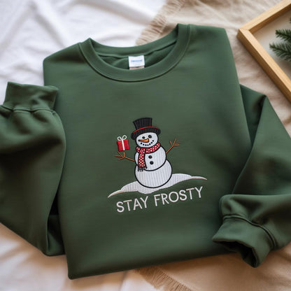 Snowman Embroidered Shirt, Cute Christmas Embroidery Tee, Festive Holiday Top, Winter Snowman Shirt, Cozy Xmas Gift for Her