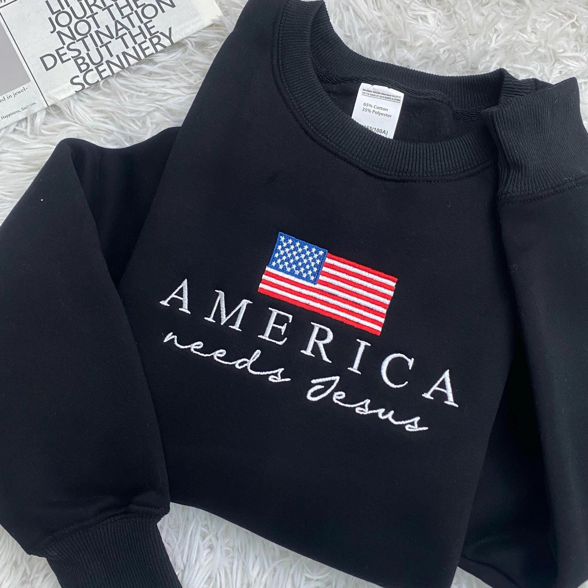 Christian Patriotic Embroidered Sweatshirt, America Needs Jesus Shirt, Conservative Republican, Men Women Faith Apparel, God Bless The USA