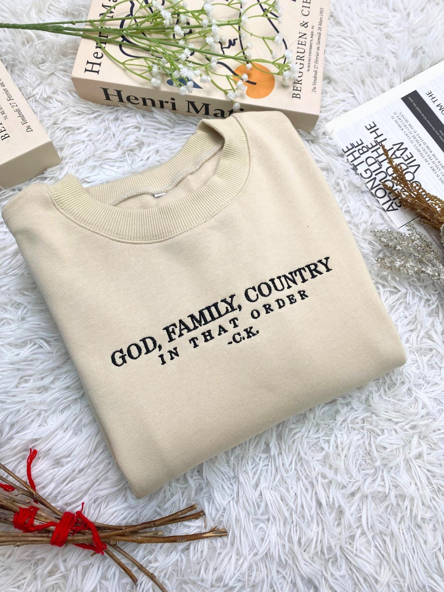 Embroidered Charlie Kirk God Family Country In That Order Sweatshirt Conservative Movement MAGA Trump God Bless The USA America, Freedom