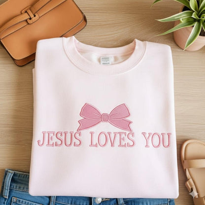 Jesus Loves You Embroidered Crewneck Sweatshirt — Christian Gospel Pullover