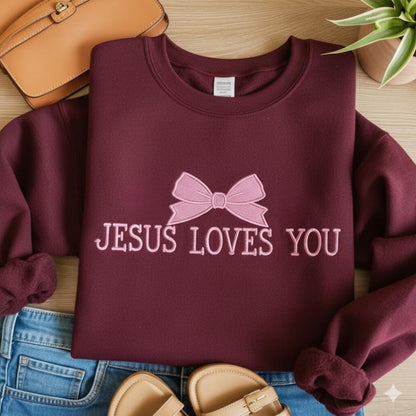 Jesus Loves You Embroidered Crewneck Sweatshirt — Christian Gospel Pullover