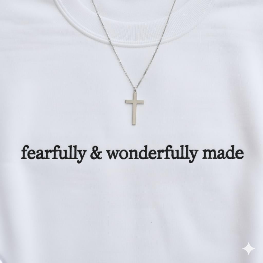 Fearfully and Wonderfully Made Embroidered Sweatshirt, Christian Crewneck, Faith Quote Pullover, Religious Gift