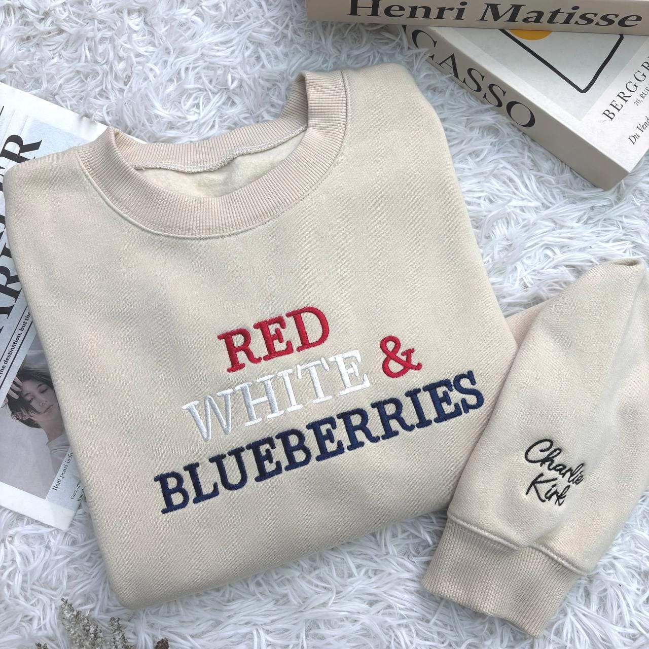 Embroidered Red, White, Blueberries Sweatshirt, Charlie Kirk Tribute quote Shirt, Charlie Kirk Freedom Champion Shirt, Charlie Kirk Shirt