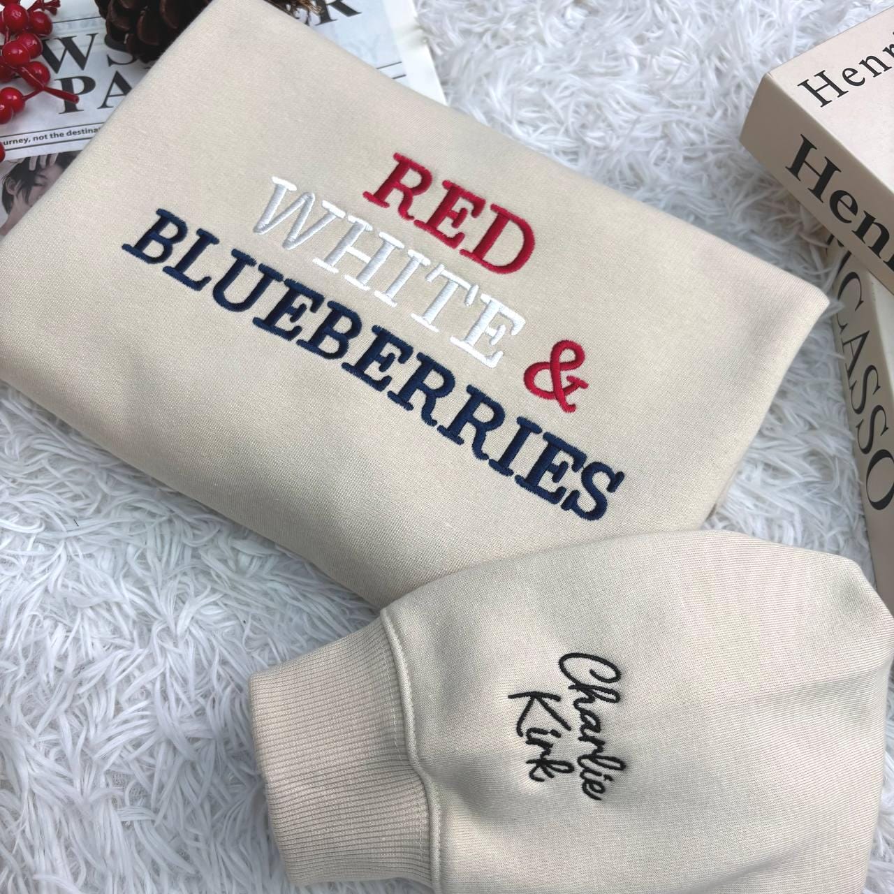Embroidered Red, White, Blueberries Sweatshirt, Charlie Kirk Tribute quote Shirt, Charlie Kirk Freedom Champion Shirt, Charlie Kirk Shirt