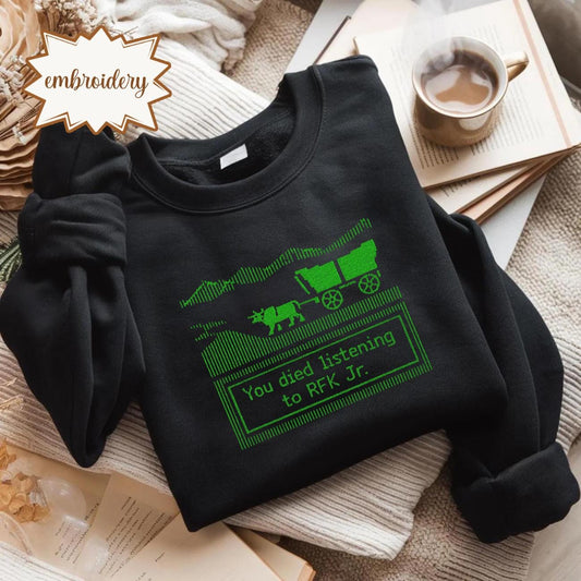 Embroidered Listening RFK Jr Oregon Trail Shirts, Funny Parody Shirts, Political Humor Vintage Game, Anti Trump RFK Jr Tee, Resist Democrat