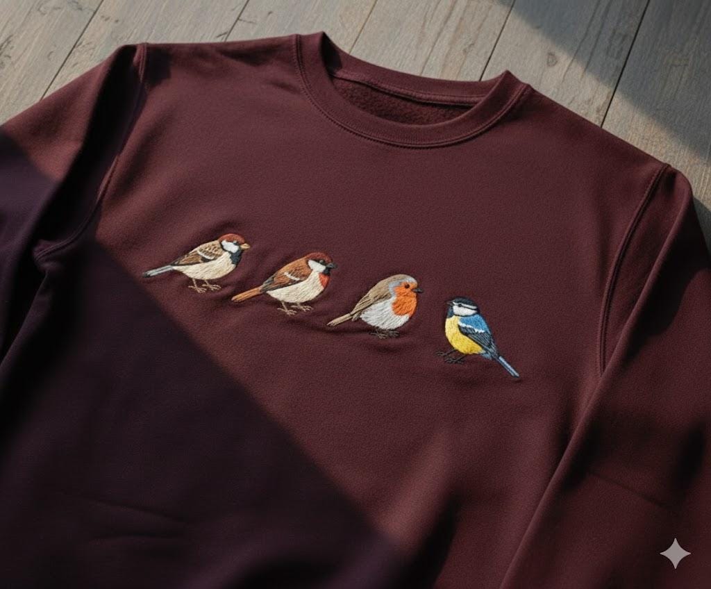 Embroidered Bird Sweatshirt | Minimalist Sparrow Robin Crewneck | Cute Nature Lover Gift | Garden Inspired Birdwatcher Top