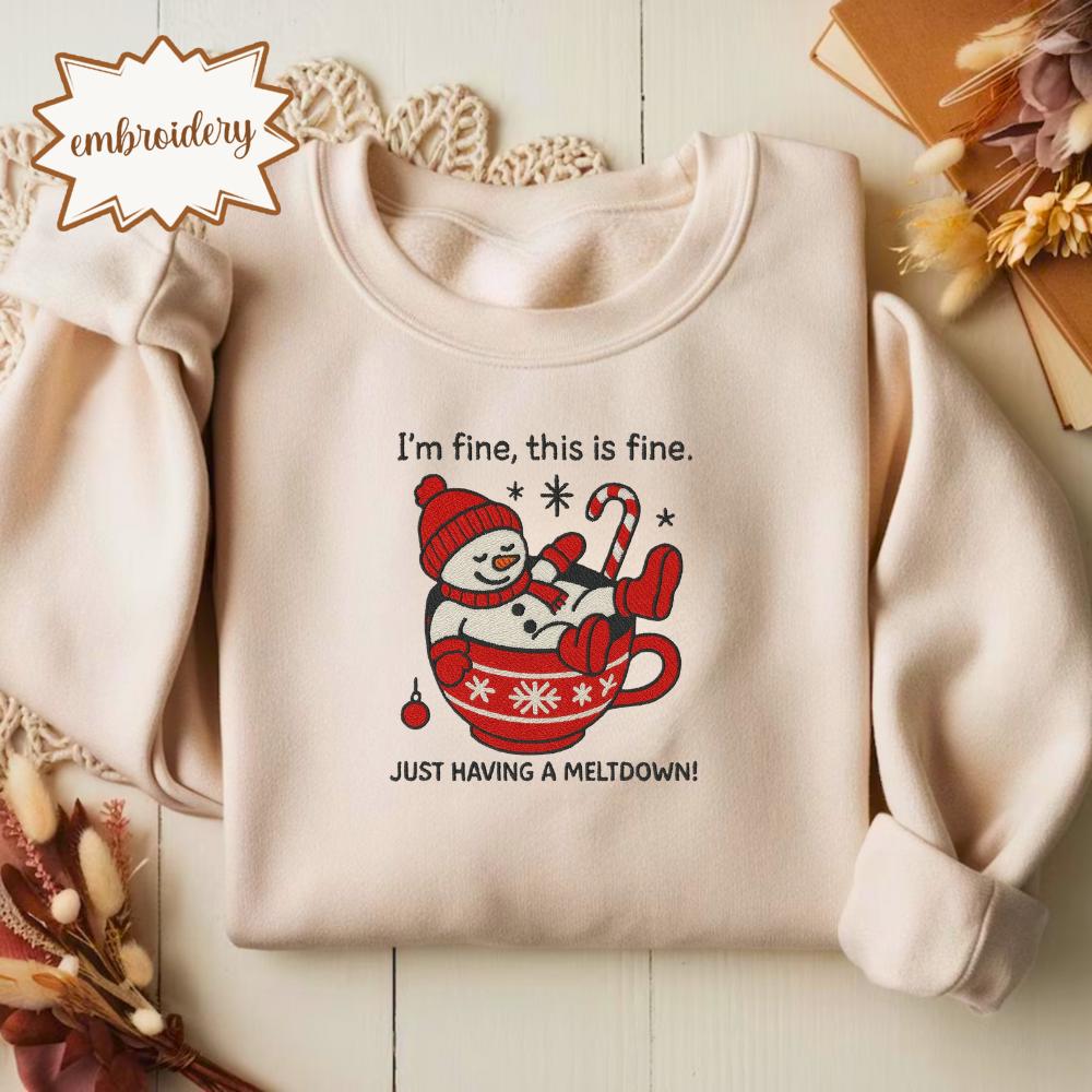 Funny Quote Snowman Embroidered Shirt, Cute Christmas Embroidery Sweatshirt, Hot Cocoa Winter Embroidery Tee