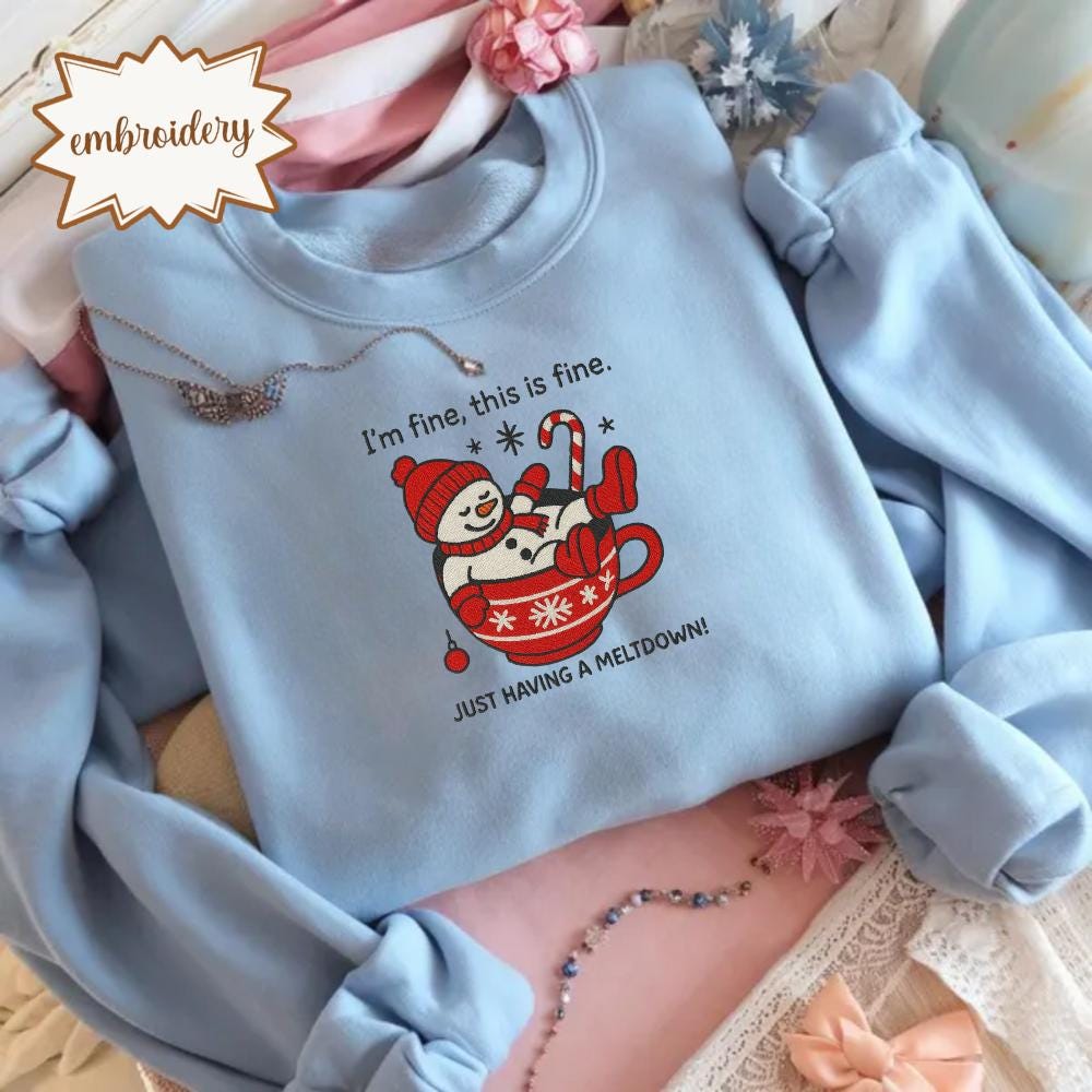 Funny Quote Snowman Embroidered Shirt, Cute Christmas Embroidery Sweatshirt, Hot Cocoa Winter Embroidery Tee