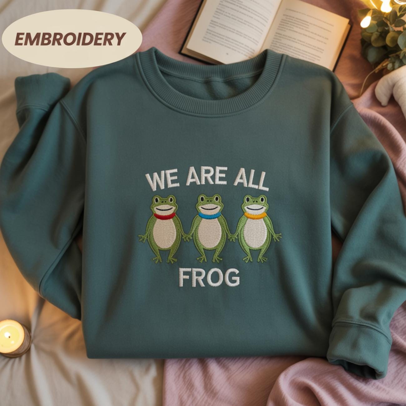 We are all Frog Embroidered Shirt, Ressist Frog Embroidered Shirt, Doodle Portland Frog shirt, Abolish ICE Anti Fascism Peaceful Protest