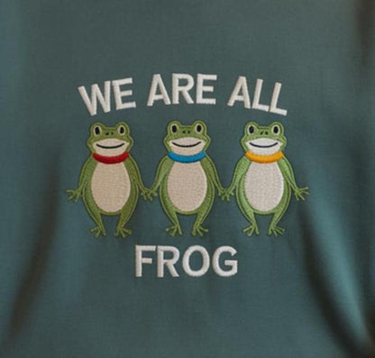 We are all Frog Embroidered Shirt, Ressist Frog Embroidered Shirt, Doodle Portland Frog shirt, Abolish ICE Anti Fascism Peaceful Protest
