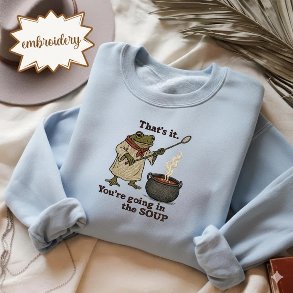 Frog Soup Embroidered Shirt, Funny Meme Embroidery Tee, Cute Animal Embroidered Gift, Spooky Season Halloween Shirt