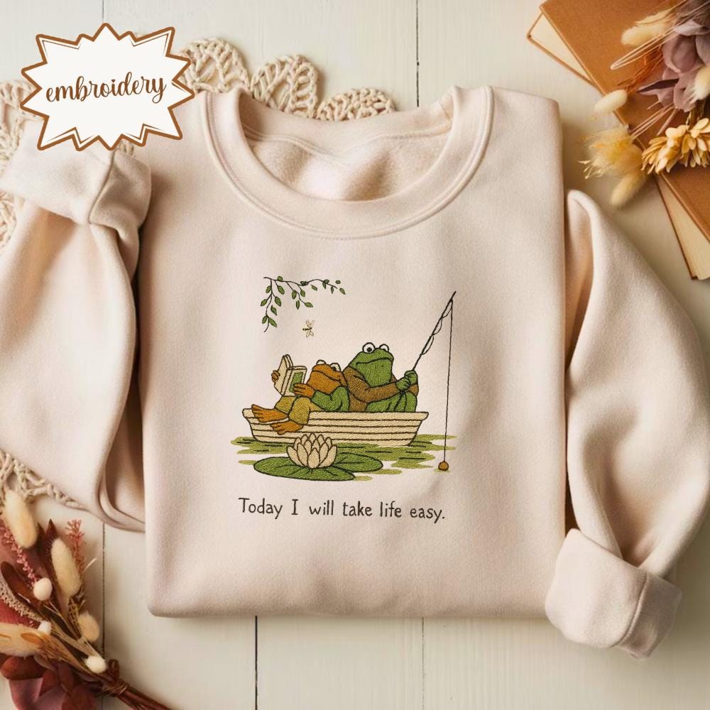 Vintage Frog and Toad Embroidered Shirt, Casual Laid-back Embroidery Tee, Funny Relaxed Gift Top