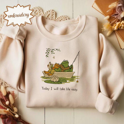 Vintage Frog and Toad Embroidered Shirt, Casual Laid-back Embroidery Tee, Funny Relaxed Gift Top