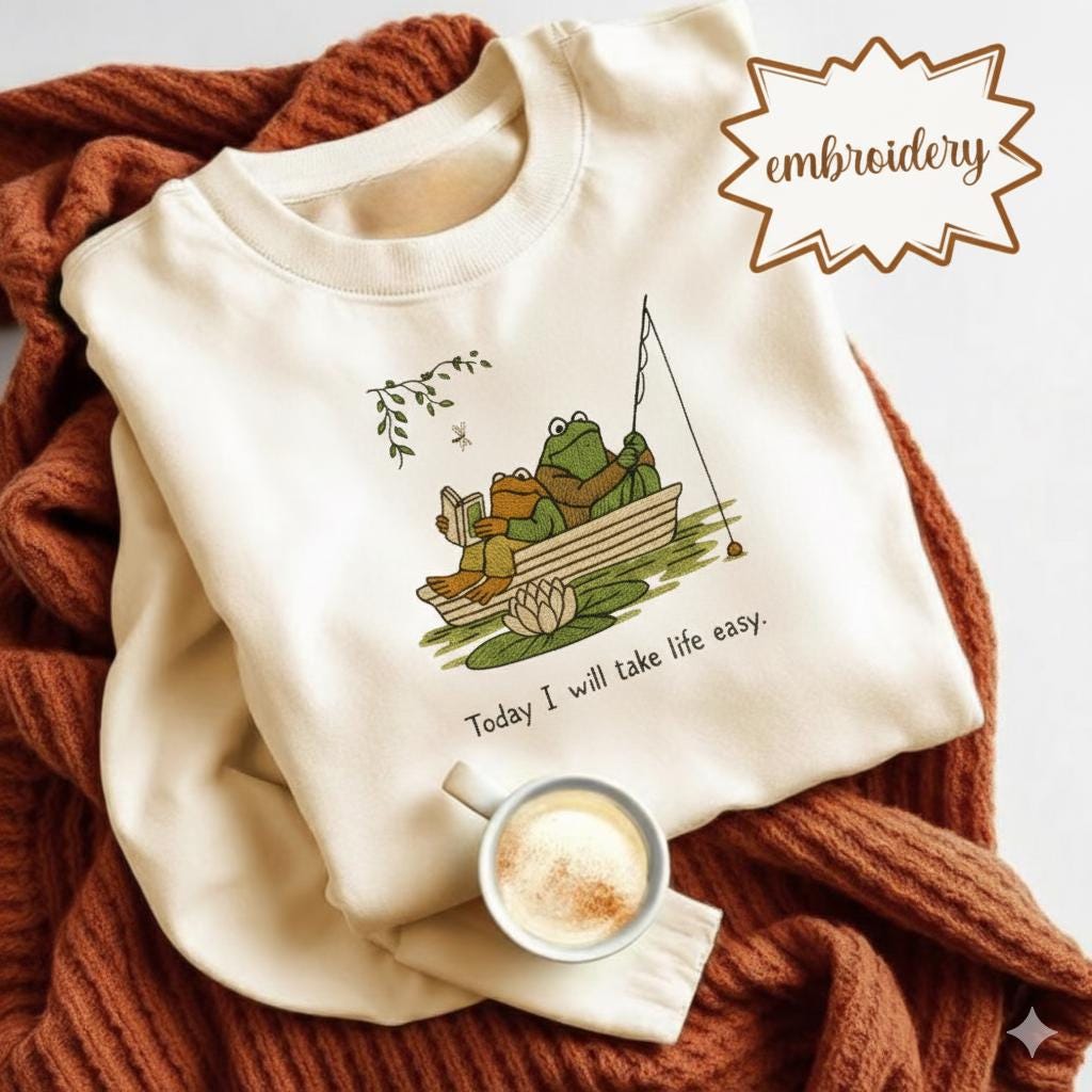 Vintage Frog and Toad Embroidered Shirt, Casual Laid-back Embroidery Tee, Funny Relaxed Gift Top
