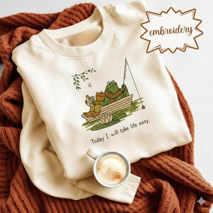 Vintage Frog and Toad Embroidered Shirt, Casual Laid-back Embroidery Tee, Funny Relaxed Gift Top