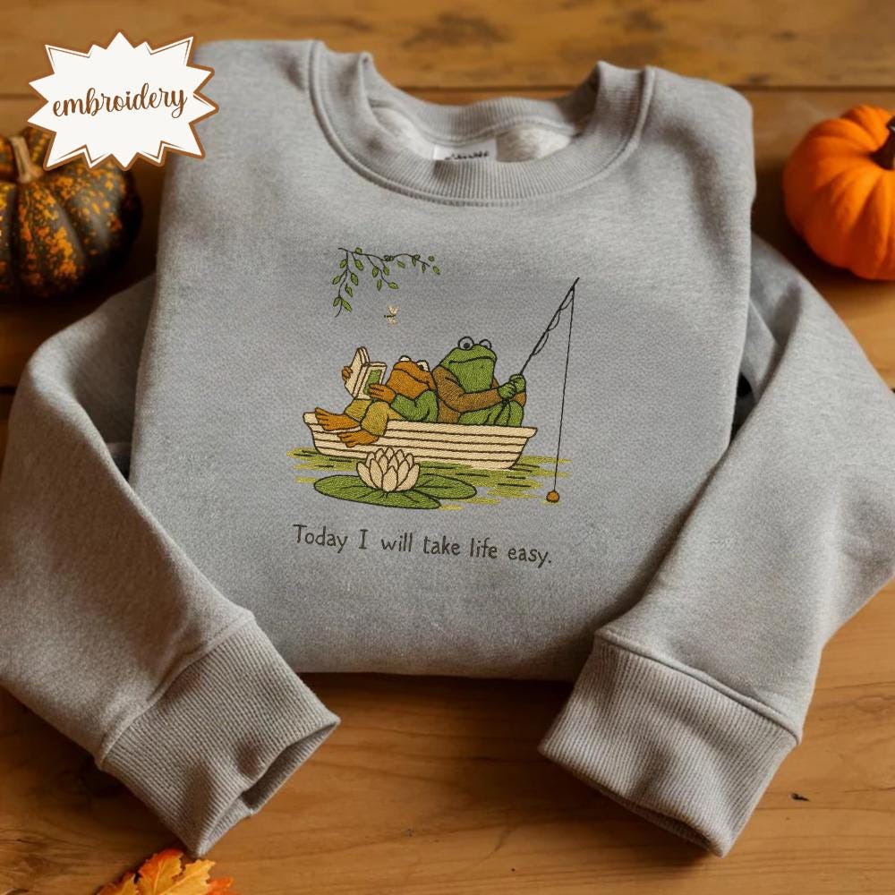 Vintage Frog and Toad Embroidered Shirt, Casual Laid-back Embroidery Tee, Funny Relaxed Gift Top