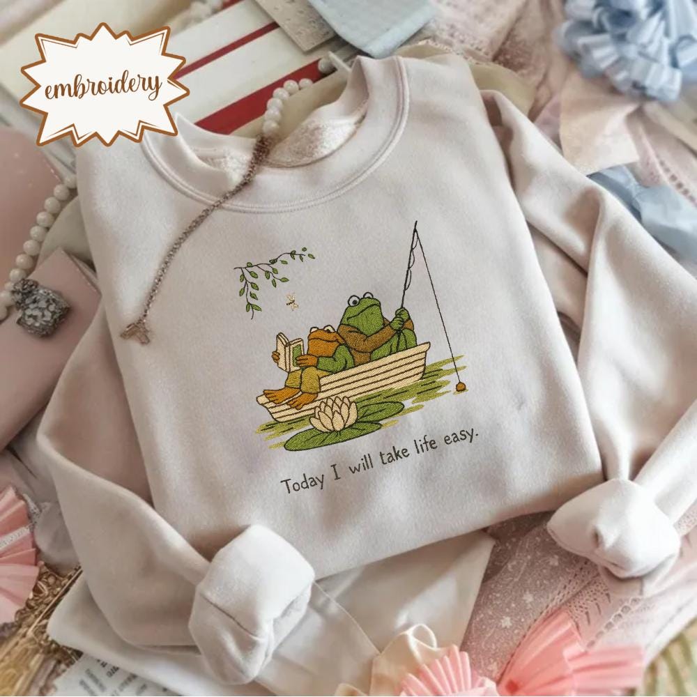Vintage Frog and Toad Embroidered Shirt, Casual Laid-back Embroidery Tee, Funny Relaxed Gift Top