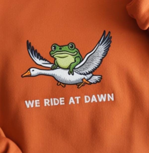 We Ride at Dawn Embroidered Shirt, Funny Frog and Goose Shirt, Chaotic Animal Shirt , Funny Weirdcore Frog Shirt, Frog Lovers Shirt