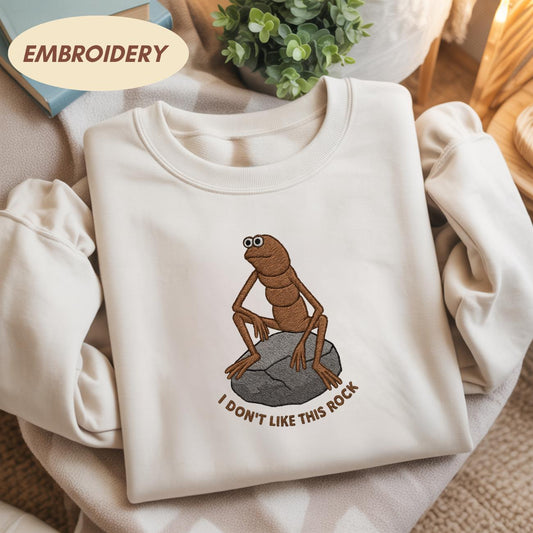 I Don't Like This Rock Embroidered Sweatshirt, Marcus The Worm Shirt, Marcus The Worm Meme Shirt, Funny Meme Shirts, Brain Rot Shirts