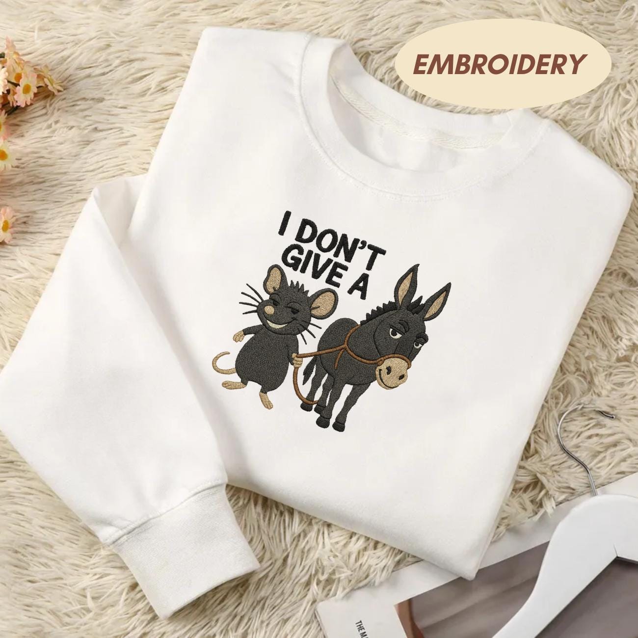 I Don't Give A Rats Ass Sarcasm Embroidered  Shirt, Rats Ass Sweatshirt, Funny Sarcastic Animal Shirt, Rooster Funny Shirt