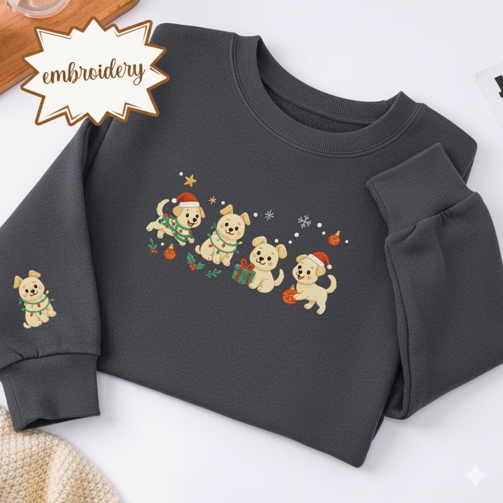 Christmas Dog Embroidered Sweatshirt | Funny Holiday Hoodie | Cute Cozy Embroidered Dog Lover Christmas Sweater