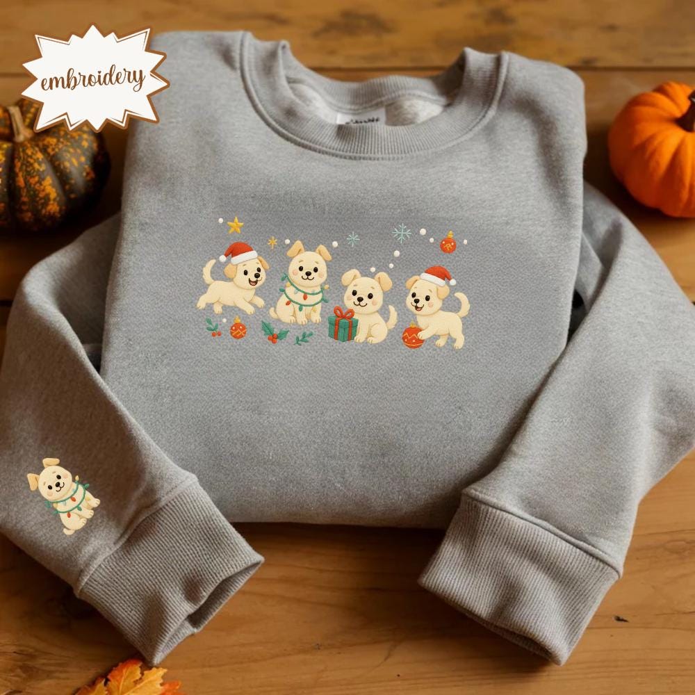 Christmas Dog Embroidered Sweatshirt | Funny Holiday Hoodie | Cute Cozy Embroidered Dog Lover Christmas Sweater