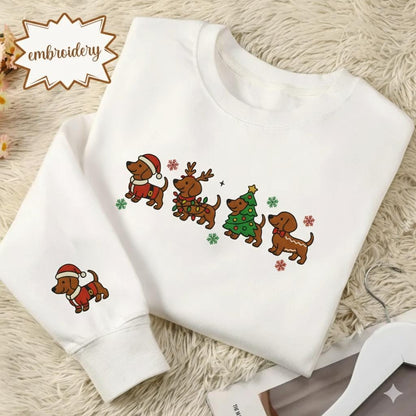 Christmas Dachshund Embroidered Sweatshirt | Holiday Dog Lover Embroidery Shirt | Cute Wiener Dog Christmas Sweater Gift
