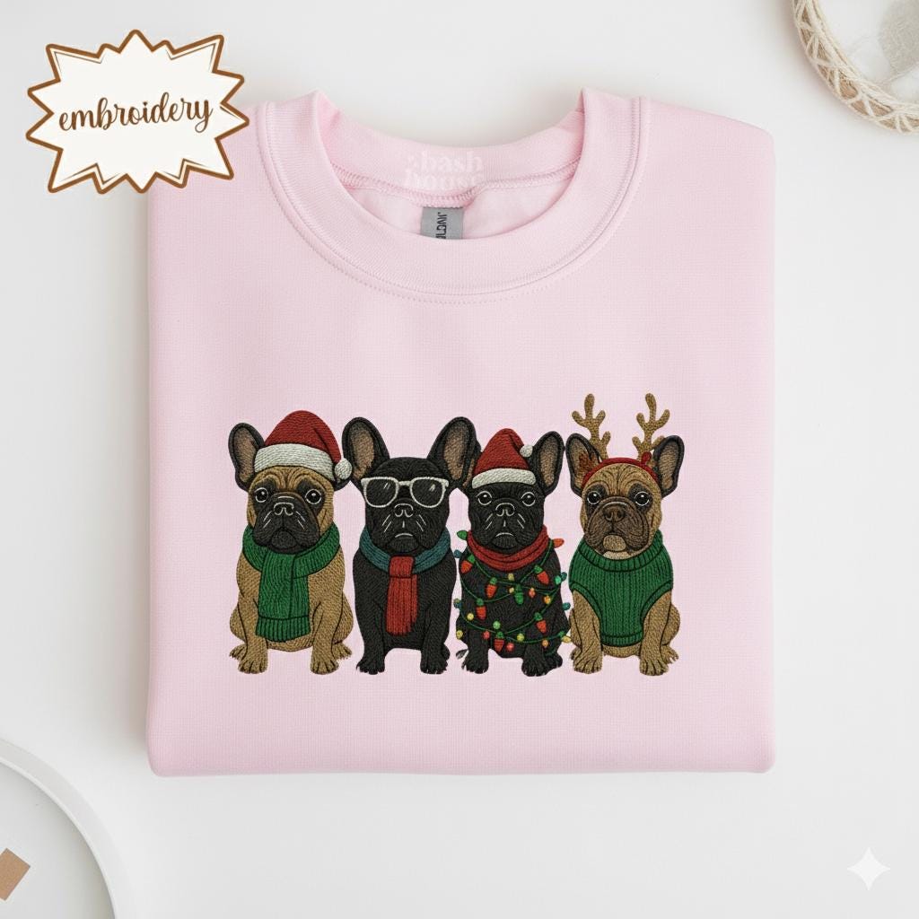 Embroidered French Bulldog Christmas Sweatshirt | Xmas Dog Mom Shirt | Holiday Dog Lover Hoodie | Christmas Gift Crewneck
