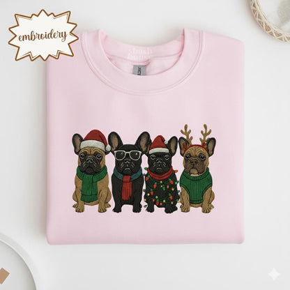 Embroidered French Bulldog Christmas Sweatshirt | Xmas Dog Mom Shirt | Holiday Dog Lover Hoodie | Christmas Gift Crewneck