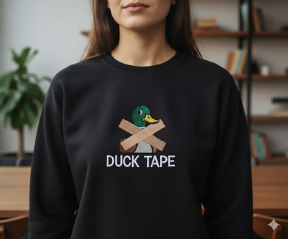 Duck Tape Embroidered Shirt | Funny Duck Pun Tee | Cute Animal Embroidery Gift for Humor Lovers