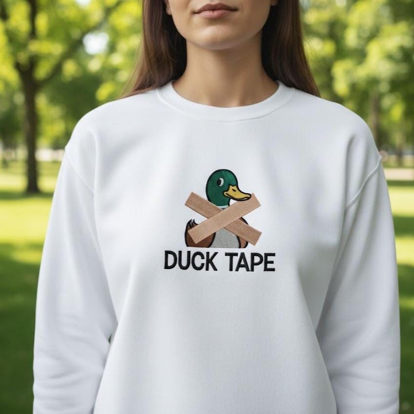 Duck Tape Embroidered Shirt | Funny Duck Pun Tee | Cute Animal Embroidery Gift for Humor Lovers