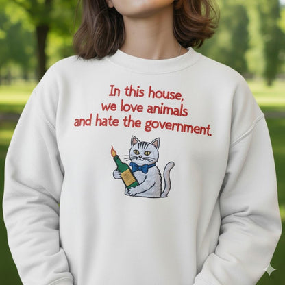 Anarchy Cat Embroidered Shirt | Cute Funny Cat Tee | Love Animals Graphic Top | Handmade Embroidery Gift