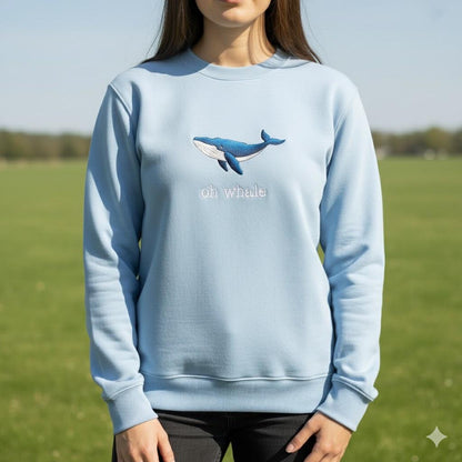 Oh Whale Embroidered Tee – Cute Funny Summer Shirt, Ocean Lover Gift, Beach Aesthetic Embroidery T-Shirt for Coastal Vibes