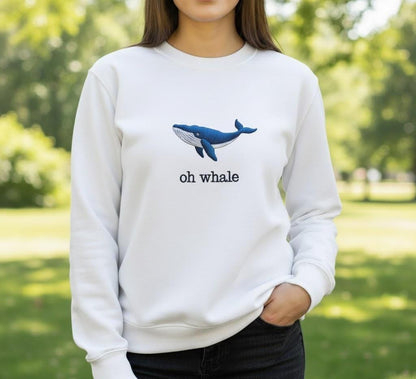 Oh Whale Embroidered Tee – Cute Funny Summer Shirt, Ocean Lover Gift, Beach Aesthetic Embroidery T-Shirt for Coastal Vibes
