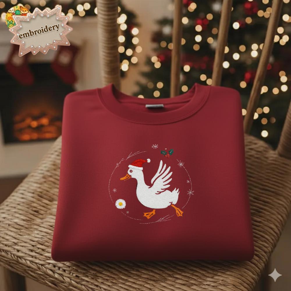 Silly Goose Embroidery Crewneck, Duck and Daisy Flower Sweatshirt, Funny Embroidered Shirt, Adorable Gift for Friends