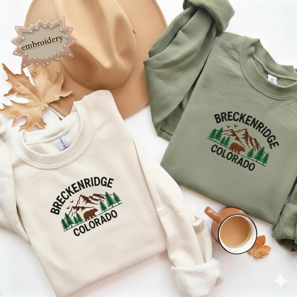 Colorado Mountain Embroidery Sweatshirt, Custom Breckenridge Crewneck, Personalized Hiking Adventure Gift