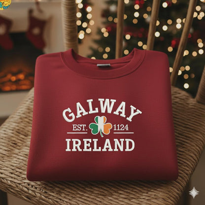 Galway Ireland Embroidered Sweatshirt, St. Patrick’s Day Crewneck, Irish Heritage Embroidery Gift