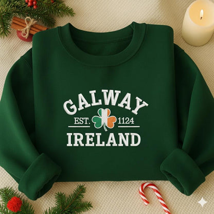 Galway Ireland Embroidered Sweatshirt, St. Patrick’s Day Crewneck, Irish Heritage Embroidery Gift