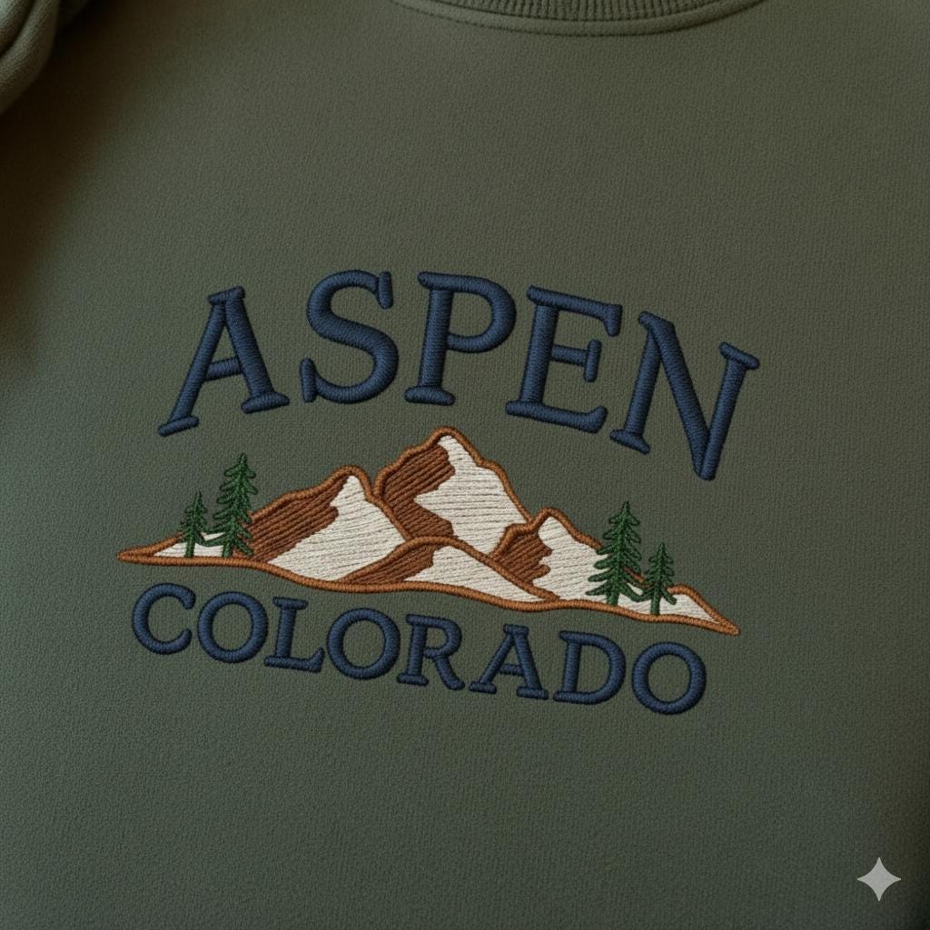 Aspen Colorado Embroidered Sweatshirt, Custom Mountain Trip Crewneck, Travel Adventure Embroidery Gift