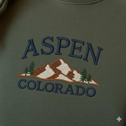 Aspen Colorado Embroidered Sweatshirt, Custom Mountain Trip Crewneck, Travel Adventure Embroidery Gift