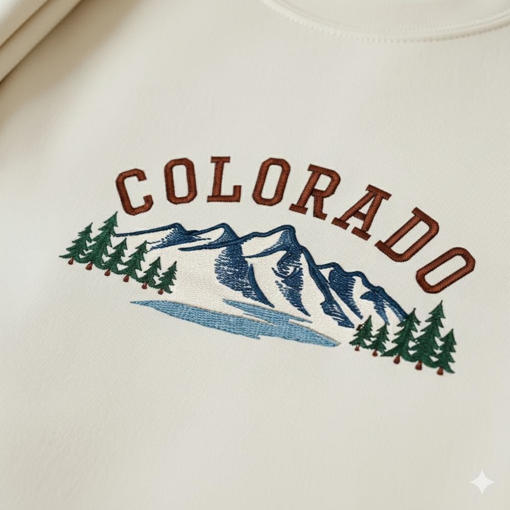 Mountain Graphic Embroidery Sweatshirt, Colorado Crewneck, Cozy Hiking Nature Gift for Her Him