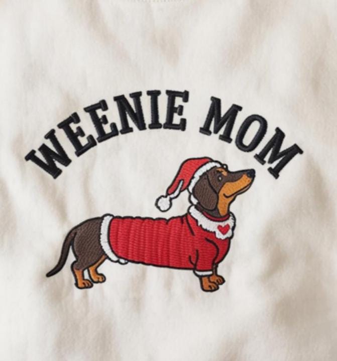 Embroidered Christmas Dachshund Sweatshirt, Weenie Mom Crewneck Sweatshirt, Funny Dachshund Owner Gift, Wiener Dog Mom Sweatshirt, Dachshund