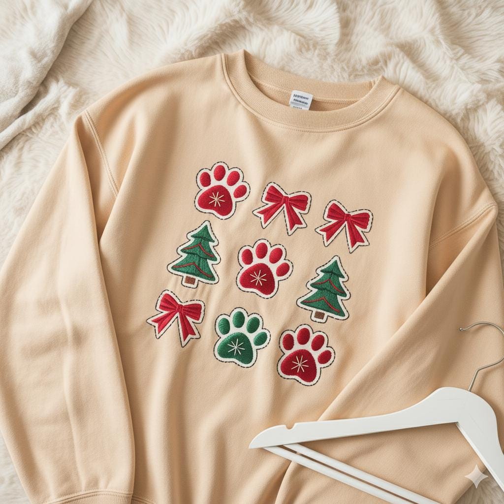 Embroidered Dog Christmas Sweatshirt | Dog Lover Coquette Holiday Shirt | Cute Dog Mom Embroidery Sweater Gift