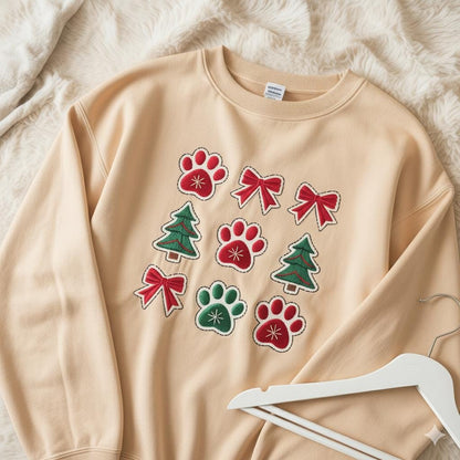 Embroidered Dog Christmas Sweatshirt | Dog Lover Coquette Holiday Shirt | Cute Dog Mom Embroidery Sweater Gift