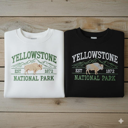 Yellowstone Embroidered Sweatshirt, National Park Crewneck, Adventure Outdoor Hiking Sweater, Nature Lovers Gift, Mountain Wildlife Shirt