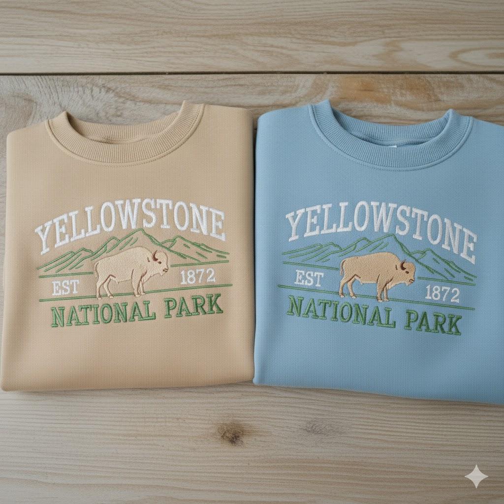 Yellowstone Embroidered Sweatshirt, National Park Crewneck, Adventure Outdoor Hiking Sweater, Nature Lovers Gift, Mountain Wildlife Shirt
