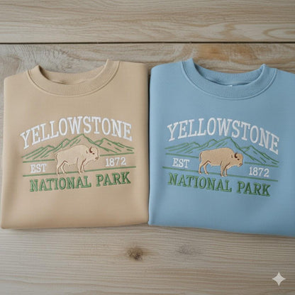 Yellowstone Embroidered Sweatshirt, National Park Crewneck, Adventure Outdoor Hiking Sweater, Nature Lovers Gift, Mountain Wildlife Shirt